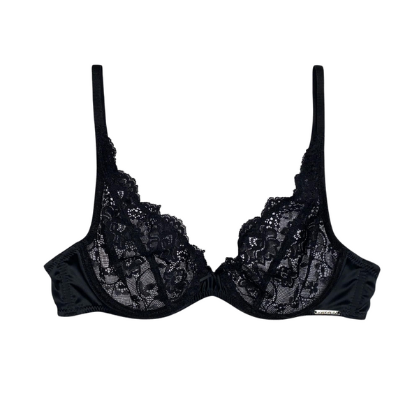 Carmen Liu Satin and Lace Bra Boldly Black